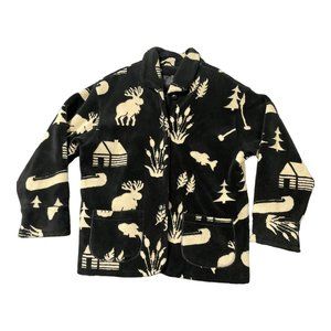 DENALI Women's Fleece Black All Over Outdoor Print Button Up Coat Size Large